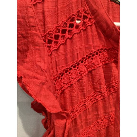 Knox Rose Womens Peasant Mini Dress Size XXL Red Boho Flutter Sleeve Crochet - Picture 7 of 8